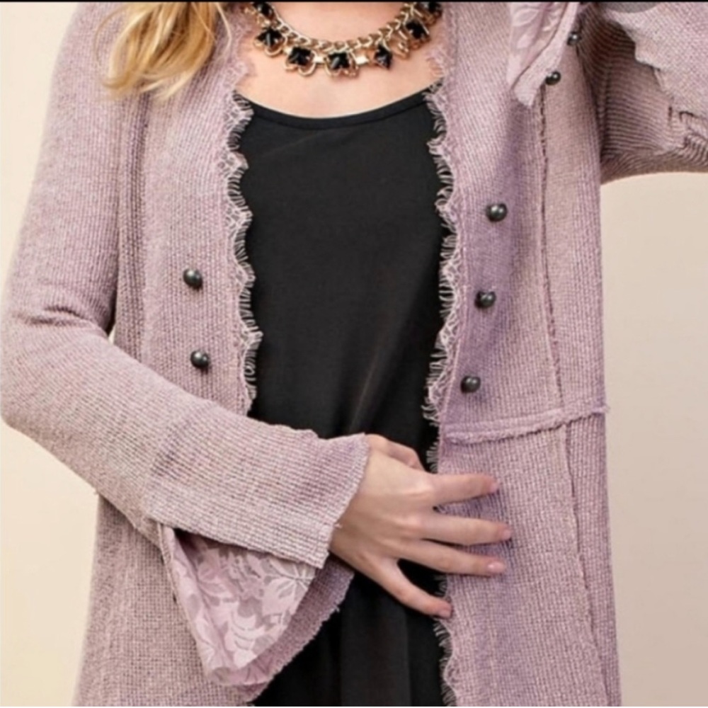 Jordy Button Down Cardigan - Mauve/Lilac Color - Picture 3 of 6